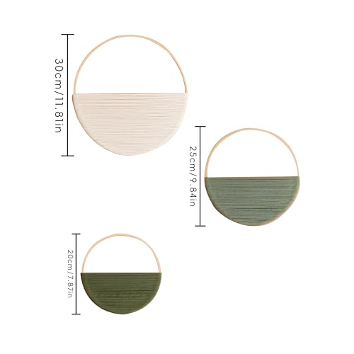 Cilemou 3-Piece Round Bamboo Wall Decor with Yarn-Wrapped Half-Circle Design, Rustic Boho Style Wall Hanging for Living Room, Bedroom, Office, and Home Decor - size: 11.8in