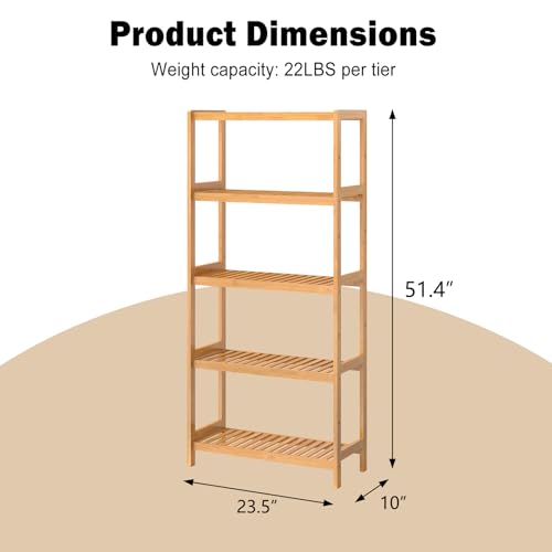 kinbor 5-Tier Bamboo Bathroon Shelf - Multifunctional Bamboo Rack Storage Shelving Rack Utility Shelf for Bathroom Kitchen Living Room - size: 5-Tier