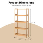 kinbor 5-Tier Bamboo Bathroon Shelf - Multifunctional Bamboo Rack Storage Shelving Rack Utility Shelf for Bathroom Kitchen Living Room - size: 5-Tier