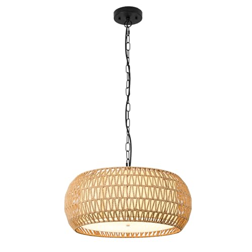 19 Inch Boho Chandeliers for Dining Room 5-Lights Farmhouse Light Fixtures Large Pendant Light Hand Woven Dining Table Light Fixture Rattan Hanging Lamp for Kitchen Island - size: 19 Inch