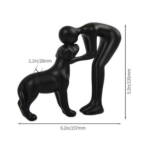 Abstract Resin Hand-Painted Sculpture of Person and Dog Bonding – Head-to-Head Intimate Figurine Decoration for Office、Living Room、Bedroom、Home， Memory Gifts for Pet Lovers (Black) - color: Black