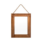 Wall Decorative Mirror 12 x 16 Inch Rust Farmhouse Rectangular Mirrors Wood Frame Mirror with Hanging Hemp Rope for Bedroom, Bathroom, Living Room, Entryway (Brown)