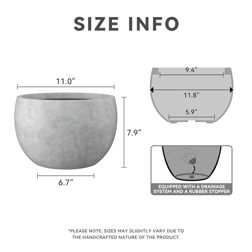 Kante 11.8" Dia Round Concrete Planter, Outdoor/Indoor Large Bowl Plant Pots with Drainage Hole and Rubber Plug for Garden Patio Balcony Home, Natural Concrete - color: Natural Concrete, size: 11.8" d