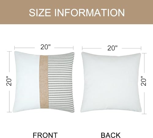JASEN Farmhouse Pillow Covers 20x20, Modern Accent Square Throw Pillow Covers Set of 2, Black and Beige Striped Patchwork Decorative Pillow Case for Sofa Couch Chair Bedroom - color: Black, size: 20" x 20" (Pack of 2)