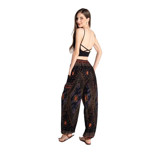 Tranquil Threads Women's Harem Pants with Pockets and Drawstring, Hippie Boho Yoga Clothes - color: Black Feather, size: Small