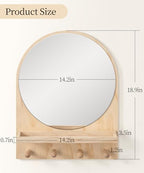 Maxpeuvon Nursery Mirror, Boho Circle Mirror Wall Mount Natural Wood Shelf Hanging Arch Modern Wall Decor for Nursery Living Room Entryway Hallway Bathroom, 14x18 Inch