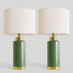 USumkky 25" Green Ceramic Table Lamp Set of 2, Modern Mid-Century Bedside Nightstand Lamps for Bedroom Living Room, Linen Shade & Gold Metal Base, Rotary Switch E26 (Bulbs Excluded) - color: 25" Green-2 Pack