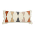 Bloomingville Embroidered Cotton Lumbar Pillow with Fringe, Terracotta Multicolor - color: Terracotta, Beige, Grey