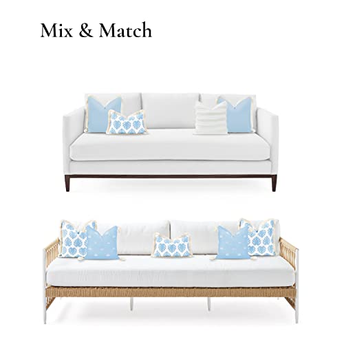 Hofdeco Premium Coastal Hampton Style Patio Indoor Outdoor Lumbar Pillow Cover Only, 12"x20" Water Resistant for Backyard, Couch, Baby Blue Monstera Leaf Fringe - color: Baby Blue Monstera Leaf, size: 12"x20" (Pack of 1)
