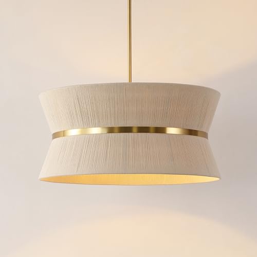 SAFAVIEH Lighting Collection – Alma Bleached Natural Rattan & Brass Gold 4-Light Adjustable Chandelier, Contemporary Glam Hanging Ceiling Fixture with LED Bulbs Included (CHA4037A)