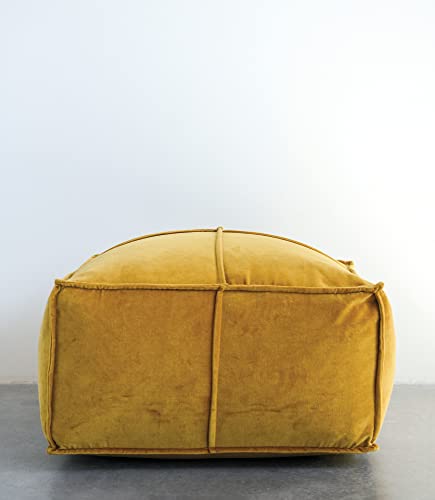 Creative Co-Op Goldenrod Square Cotton Velvet Pouf - color: Goldenrod