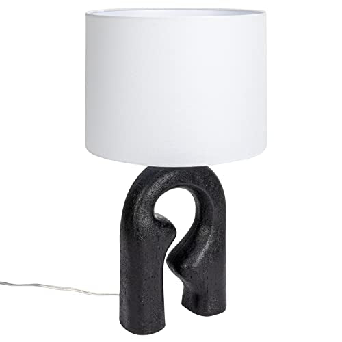 Modern Abstract Sculptural Table Lamp with Drum Shade, Black and White - color: Black
