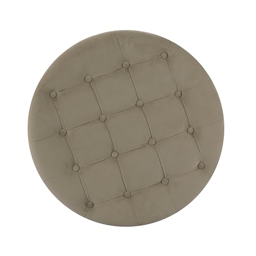 HomePop 28" Button Tufted Velvet Round Storage Ottoman - Fawn Velvet - color: Fawn Velvet
