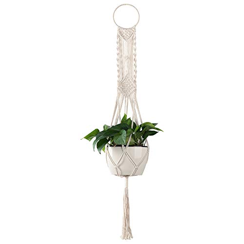 Cuttte Macrame Plant Hanger, Indoor Outdoor Hanging Planter Basket, Hanging Plant Holders, Decorative Macrame Hangers, 4 Legs 43.3 Inch, Cream Color, Boho Decor