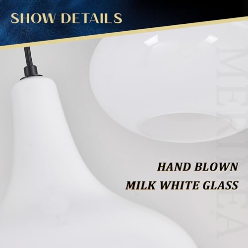 11" Milk White Glass Pendant Light – Modern Ceiling Hanging Fixture Matte Black for Kitchen Island, Dining Room, Hallway – E26 Base - color: White
