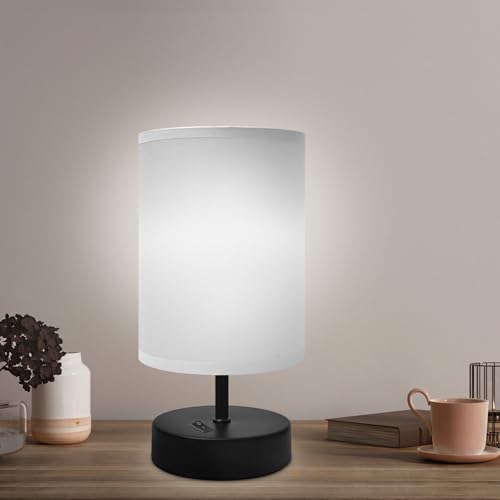 DEGNJU Small Bedside Table Lamp, Gray Fabric Shade, 9 Inch, 1 Pack | Mini Minimalist Design, Round Shade, For Bedroom Night Stands, Desk Reading Lamp, Dorm Room Living Room Office - color: Round-Gray-9 Inch, size: 1 Pack