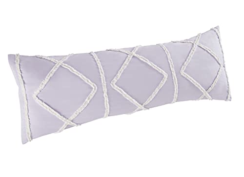Bohemian Boho Chic Lavender Light Purple and Ivory Macrame Tufted Tassel Accent Decorative Couch Long Throw Zipper Body Pillow Cover Case 54x20 Solid Textured Minimalist Farmhouse Geometric Room Decor - color: Purple Tufted