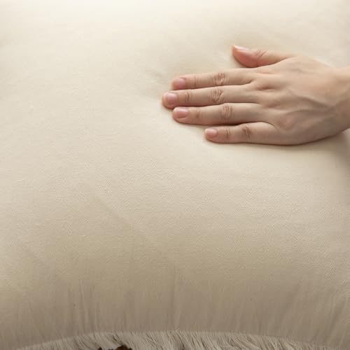 MANDIOO Set of 2 Neutral Cotton Fringe Throw Pillow Covers Decorative Boho Farmhouse Cushion Covers Cozy Tassels Pillowcase for Couch Sofa Bedroom Living Room Home Decor 12x20 Inch Beige - color: Beige, size: 20" x 12" (Pack of 2)