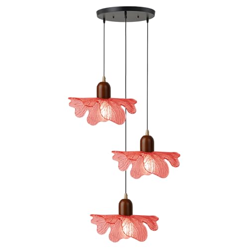 3 Light Red Glass Pendant Light Mid Century Modern Chandelier Adjustable Hanging Ceiling Light Fixture E26 Base for Bedroom Entryway Kitchen Island Dining Room - color: Red, 3 Light