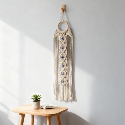 Macrame Wall Hanging Dreamcatcher with Evil Eye | Boho Wall Decor, Handwoven Tapestry, For Bedroom Home, Gift