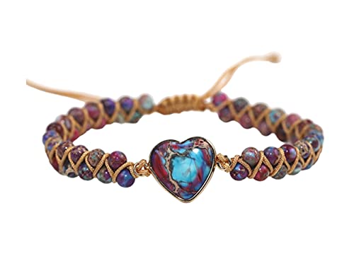 Women Boho Wrap Bracelet,Handmade Natural Stone Crystal Emperor Beads Heart Bracelet, Fashion Bohemian Jewelry Gift for Women - color: Emperor Jasper