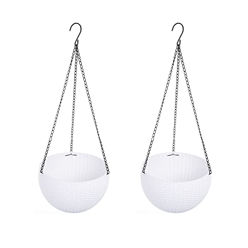 Hanging Basket Plastic Flower Pot Round Resin Garden Hanging Planter for Indoor Outdoor Plants 2 Pack White - color: 8 Inch White