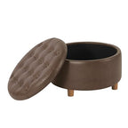 HomePop 28" Button Round Storage Ottoman - Brown Faux Leather - color: Brown Faux Leather