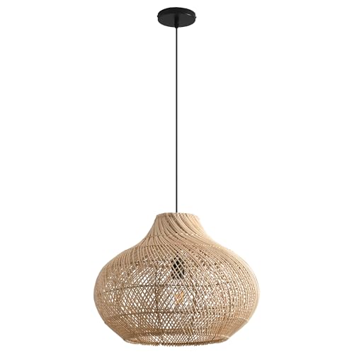 Boho Rattan Pendant Light, 13.8" Handwoven Wicker Hanging Light Fixture with Adjustable Cord, Natural Bamboo Chandelier Ceiling Lamp for Kitchen Island, Dining Room, Bedroom, Living Room, E26 Base - color: D3032