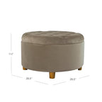 HomePop 28" Button Tufted Velvet Round Storage Ottoman - Fawn Velvet - color: Fawn Velvet