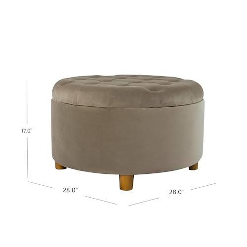 HomePop 28" Button Tufted Velvet Round Storage Ottoman - Fawn Velvet - color: Fawn Velvet