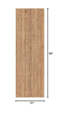 Rugs.com - Braided Jute Rug – 8 Ft Runner Natural Hand Braided Jute Rug – Eco-Friendly Flatweave for Hallways and Entryways - size: 2'7" x 8' (Runner)