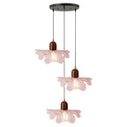 3-Light Pink Flower Glass Pendant Light, Mid-Century Modern Chandelier, Adjustable Hanging Ceiling Light Fixture for Dining Room, Kitchen Island, Bedroom, Living Room, Restaurant, Cafe - color: Pink, 3 Light