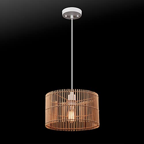 Globe Electric 65942 Tammi 1-Light Pendant Lighting, Natural Bamboo Shade, White Fabric Cord