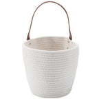 7.1 x 9.8 x 4.7 Inch Hanging Woven Basket Cotton Wall Basket with Handle White Rope Multifunction Macrame Closet Shelf Organizing Storage Wall Mounted Bin for Kitchen Room Fruit Plants Towels