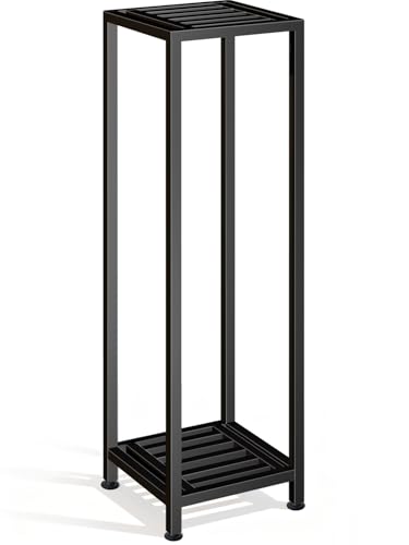 LUBORN Plant Stand Indoor Outdoor, 41'' Tall Wrought Iron Plant Stands, 2 Tier Heavy Duty Metal Pedestal Stand Decorative Flower Stand for Patio Garden Deck Living Room - size: 41''