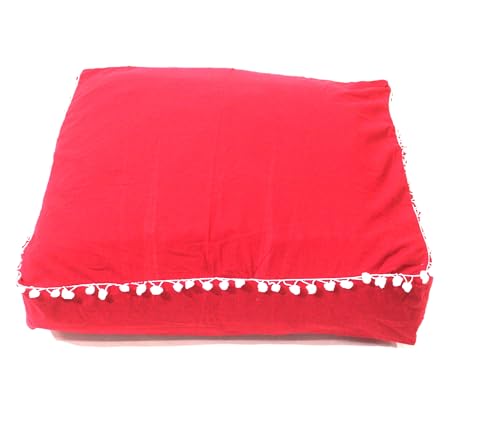 Mandala Barmeri Large Floor Pillow Cover Cushion Meditation Seating Ottoman Throw Cover Hippie Decorative Zipped Bohemian Pouf Ottoman Poufs, Pom Pom Pillow Cases (Red, 16" square) - color: Red, size: 16"D x 5"W x 16"H