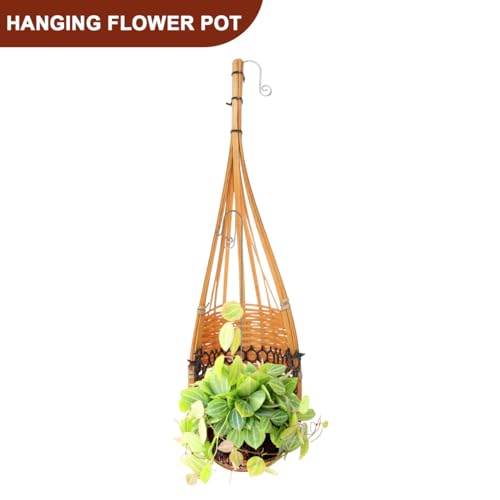 Small Hanging Woven Baskets Handcrafted Bamboo Flower Planters Lightweight Indoor Hanging Basket for Home Office Garden Decor