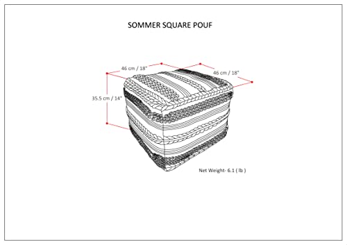 SIMPLIHOME Sommer Square Pouf - 18 inch Wide Upholstered Handloom Woven Cotton Ottoman in Natural, Boho-Style Footstool, Extra Seating or Accent Piece for Living Room or Bedroom, Assembled - color: Natural, style: Cotton Pouf