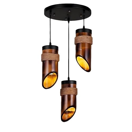 LIGHTLAND Rustic Bamboo Pendant Lights, 12 Inch, 3-Pack for Dining Room, Zen Tea Room, Retro Style - color: Bamboo, 3 Lights