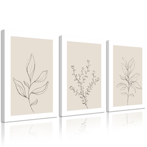 Botanical Wall Art Decor Neutral Wall Decor Boho Beige Canvas Wall Art Botanical Minimalist Pictures Neutral Prints Beige Posters Boho Artwork for Room Bedroom 16x24x3 Inch Framed - color: Minimalist Art, size: 16x24 Inch Wrapped Canvas