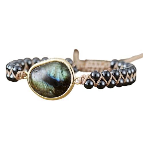 Women Boho Wrap Bracelet,Handmade Natural Stone Crystal Emperor Beads Heart Bracelet, Fashion Bohemian Jewelry Gift for Women - color: Labradorite 2#