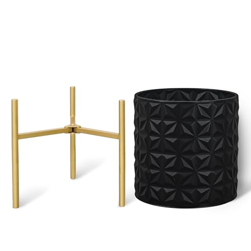 ARNIS Modern Planter Pots, Set of 2 Large Planters with Stand, Decorative Planters, Metal Pots with Drainage Holes for Living Room, Office, Garden or Balcony, 10.5 &12.25 Inch, Matte Black - color: Frosted Black, size: 10.5 &12.25