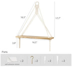 Mkono Artificial Ivy Macrame Hanging Shelves with Lights Set of 2 Boho Wall Decor Display Plants Photos Wood Floating Storage Shelf for Bedroom Bathroom Living Room Nursery Dorm Kitchen, White