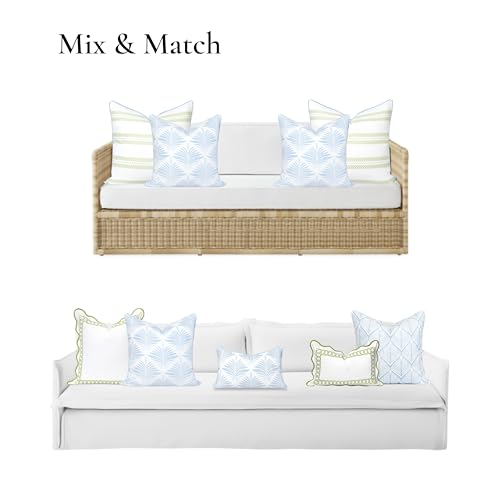 Hofdeco Premium Grandmillennial Coastal Hampton Patio Indoor Outdoor Throw Pillow Cover Only, 20"x20" Water Repellent for Backyard, Couch, Poolside, Baby Blue Print Abstract Plam Leaves - color: Baby Blue Abstract Plam Leaves 20"x20"
