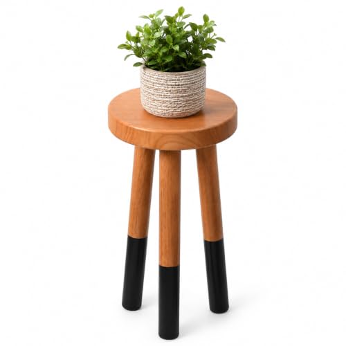 Rubber Wood 9" Round Plant Stand |Dip Dyed Black Accent Stool |Small Drinking Table |Side Table(18" H) - color: 18" Tall Black