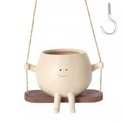 Swing Face Planter Pot - Hanging Smiley Planter for Indoor and Outdoor Plants, Succulents, String of Pearls - Cute Creative Swing Gifts for Holidays and Parties