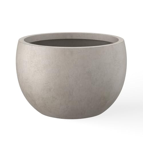 Kante 11.8" Dia Round Concrete Planter, Outdoor/Indoor Large Bowl Plant Pots with Drainage Hole and Rubber Plug for Garden Patio Balcony Home, Weathered Concrete - color: Weathered Concrete, size: 11.8" d
