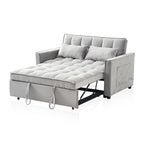 3-in-1 Loveseat Sleeper Sofa, Modern 55.5" Pull Out Couch, Velvet Upholstered Futon Sofa Bed with Adjustable Backrest, Convertible Sofa Bed with Storage Pockets for Living Room(Light Grey) - color: Grey