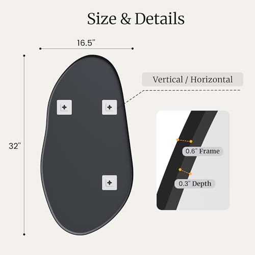 Irregular Wall Mirror 32" x 16.5", Asymmetrical Black Bathroom Vanity Mirror with Matte Aluminum Frame and Tempered Glass, Organic Shape Decor for Entryway and Bedroom - color: Black, size: 32"L x 16.5"W