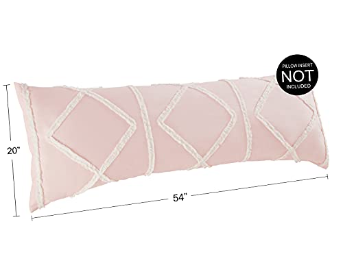 Bohemian Boho Chic Light Blush Pink and Ivory Macrame Tufted Tassel Accent Decorative Couch Long Throw Zipper Body Pillow Cover Case 54x20 Solid Textured Minimalist Farmhouse Geometric Room Decor - color: Pink Tufted